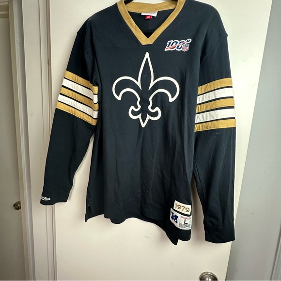 Mitchell & Ness Black New Orleans Saints NFL 100 Long Sleeve Men’s T-Shirt L - Picture 4 of 15